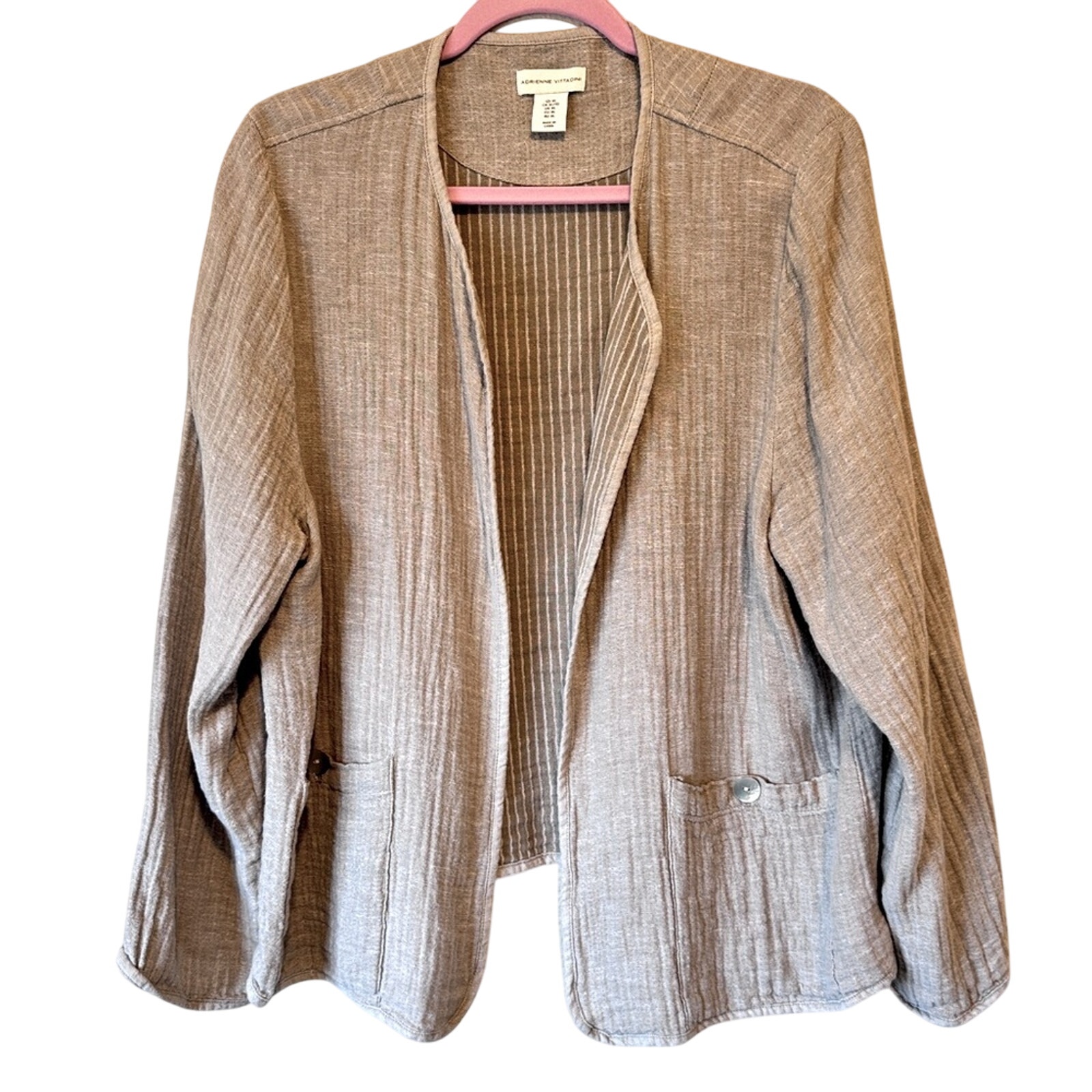 Adrienne Vittadini Grey Linen Blazer Jacket Womens Xl Casual Lagenlook Basic